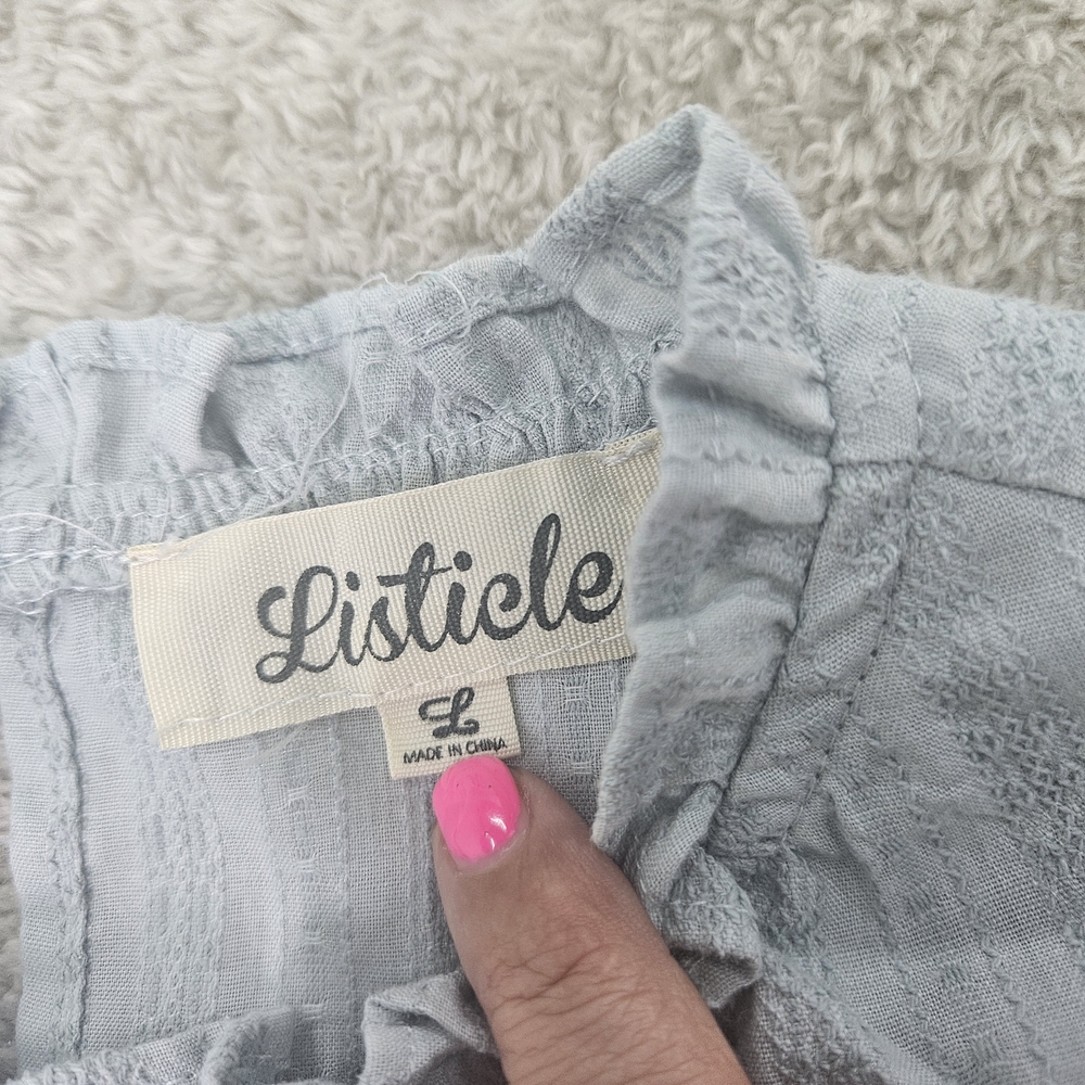 Listicle Tiered Ruffle Dress L Light Blue Cottagecore Spring Romantic Picnic - Picture 5 of 10